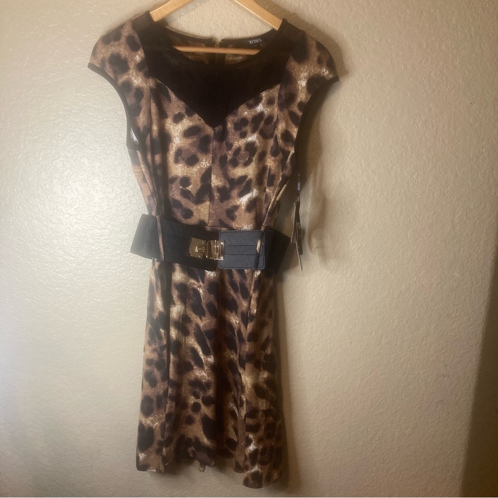 XOXO Leopard Print Dress Mesh Feminine V-Neck Evening Out Buckle Women’s Large